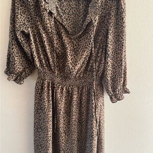 Hem & Thread Brown Black Cowl Neck Bishop Sleeve Dress
